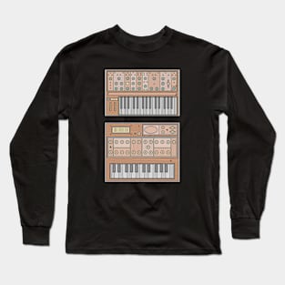 Brown Retro Synthesizer Long Sleeve T-Shirt